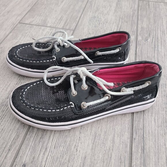 Sperry Top-Sider Bahama kids black sequin slip on boat shoes loafers size 3M - Picture 5 of 11